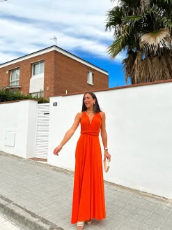 Vestido largo multi naranja
