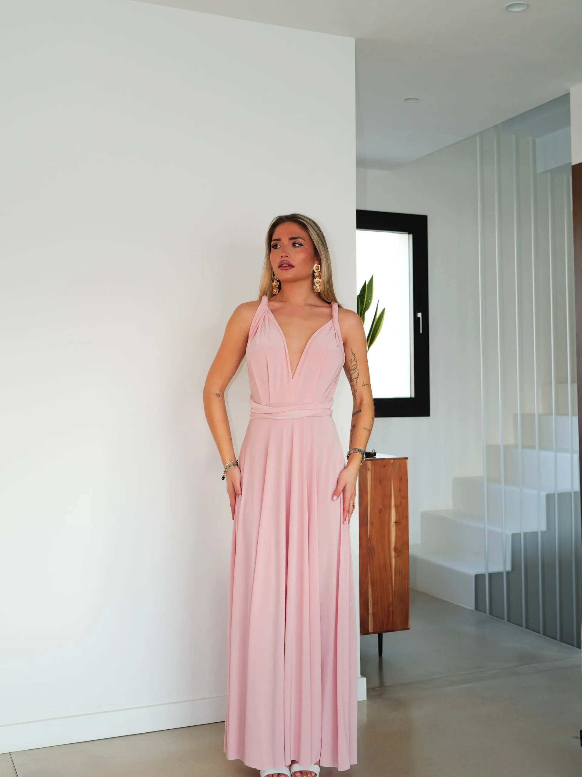 Vestido largo multi nude
