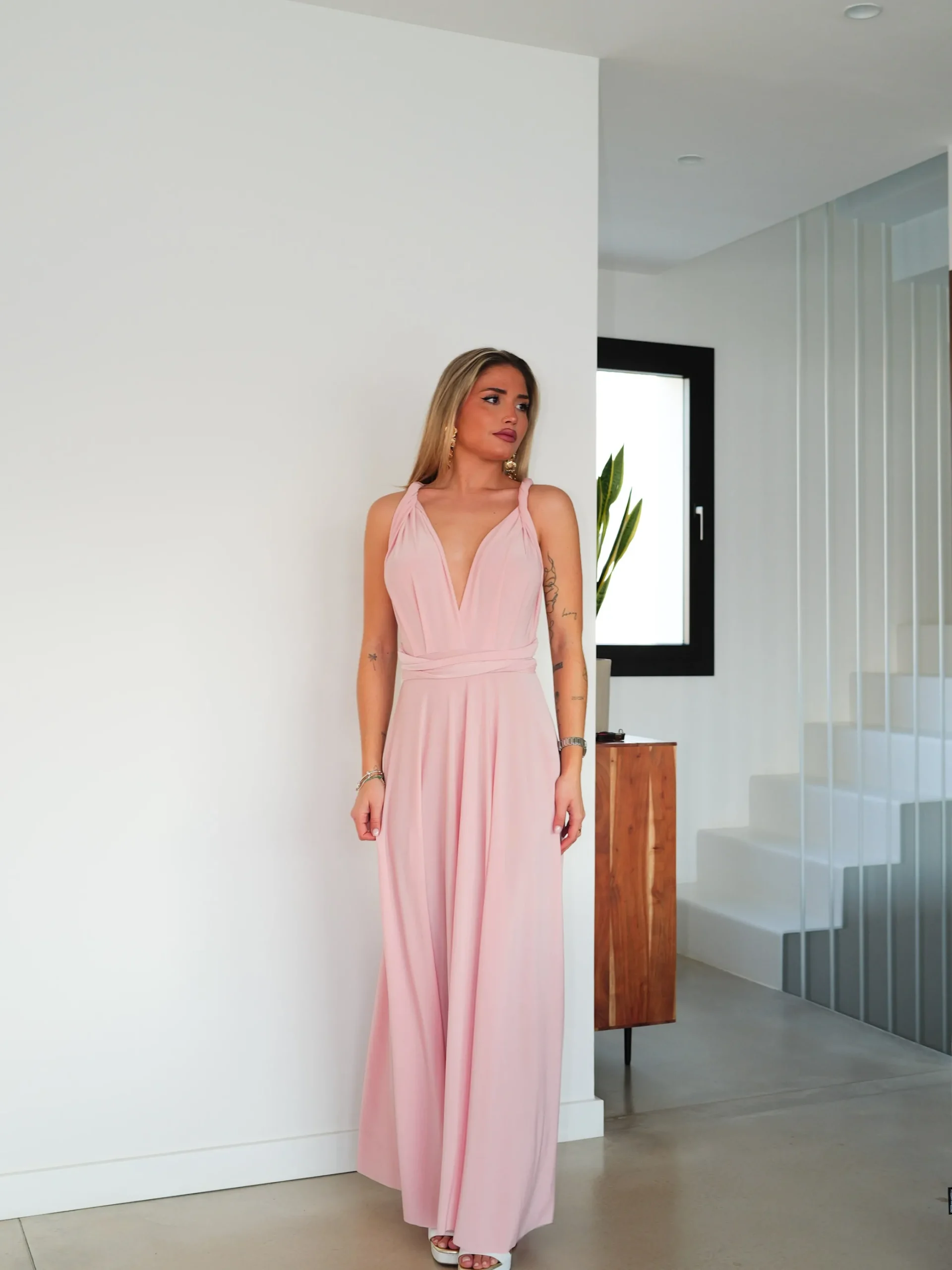Vestido largo multi nude