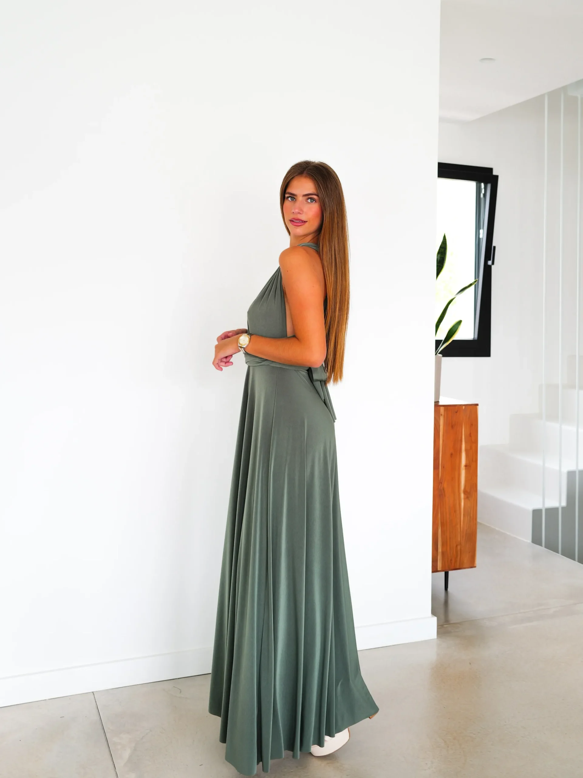 Vestido largo multi oliva