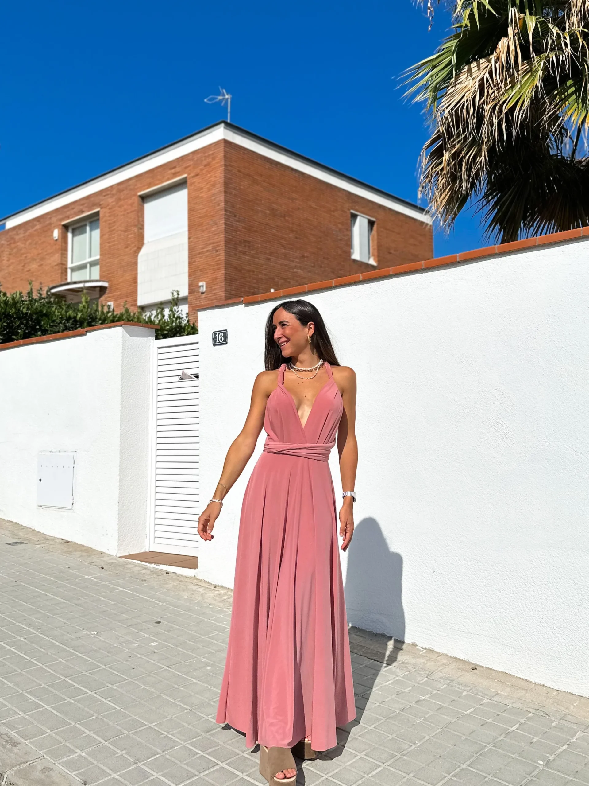 Vestido largo multi rosa