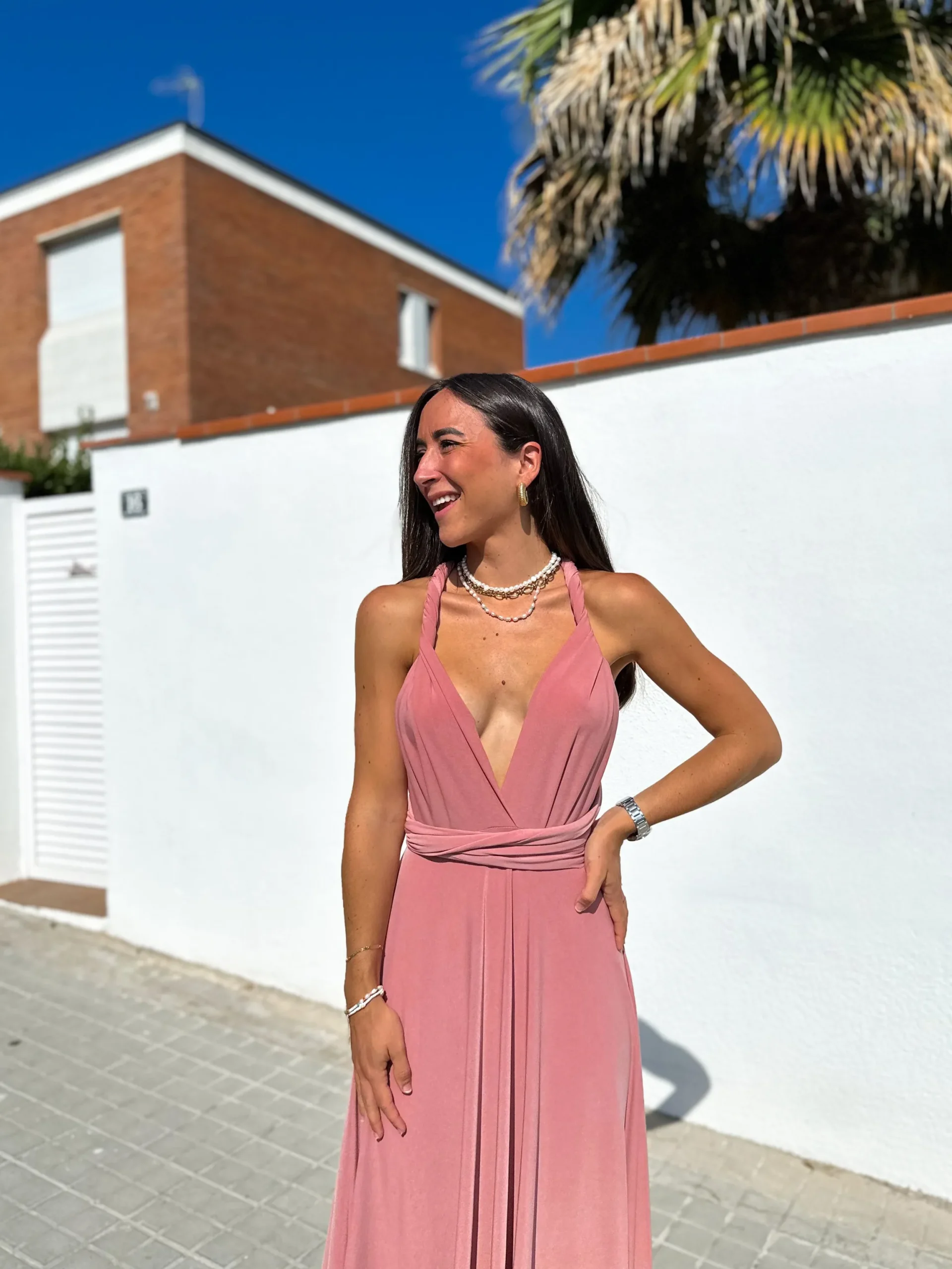 Vestido largo multi rosa