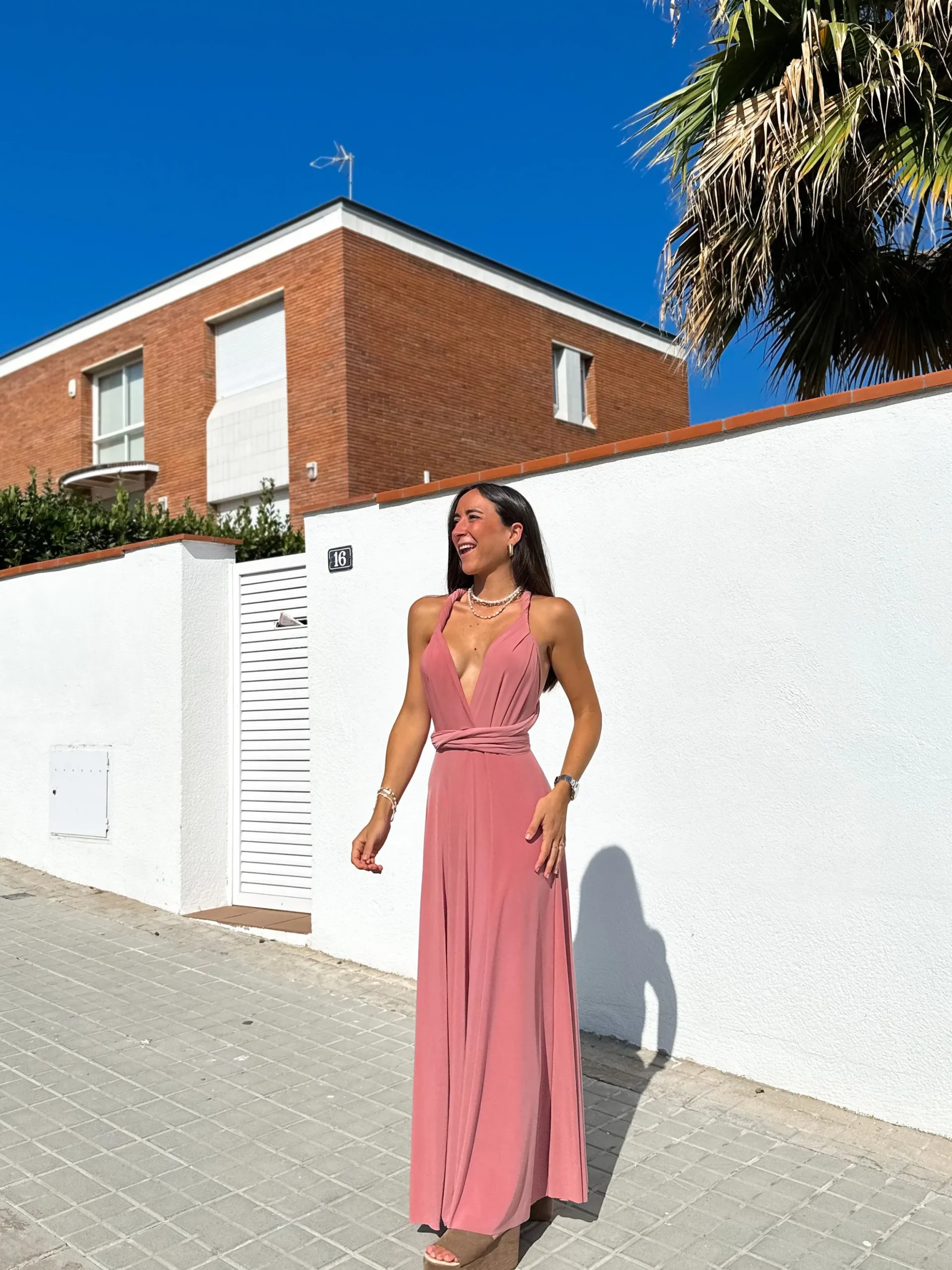 Vestido largo multi rosa