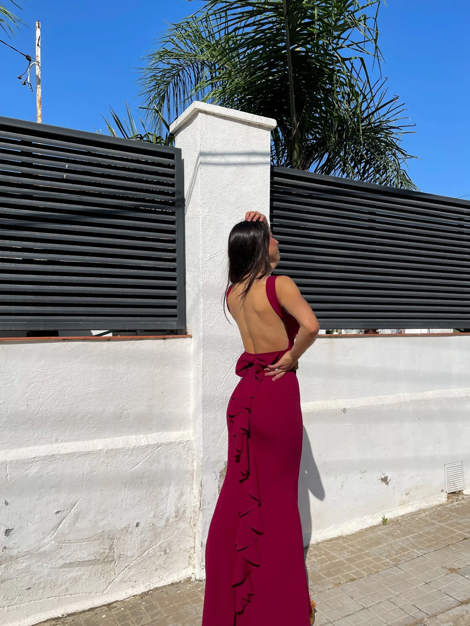 Vestido largo sirena burdeos