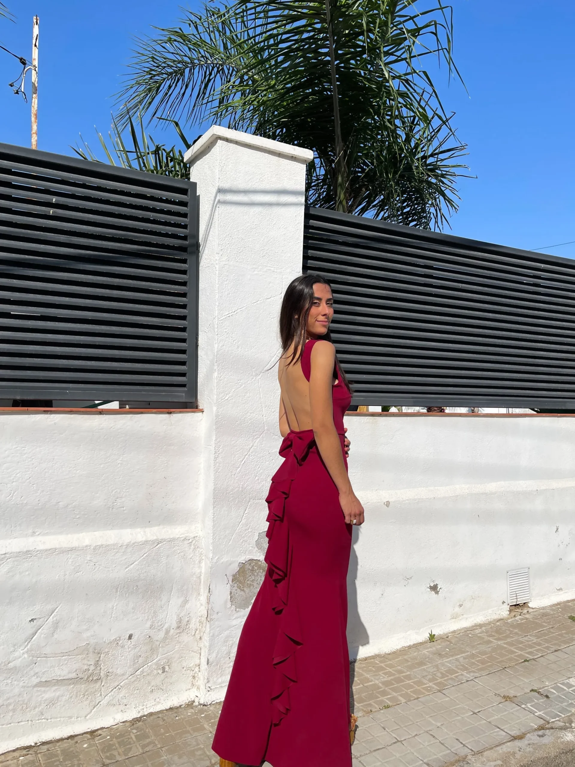 Vestido largo sirena burdeos