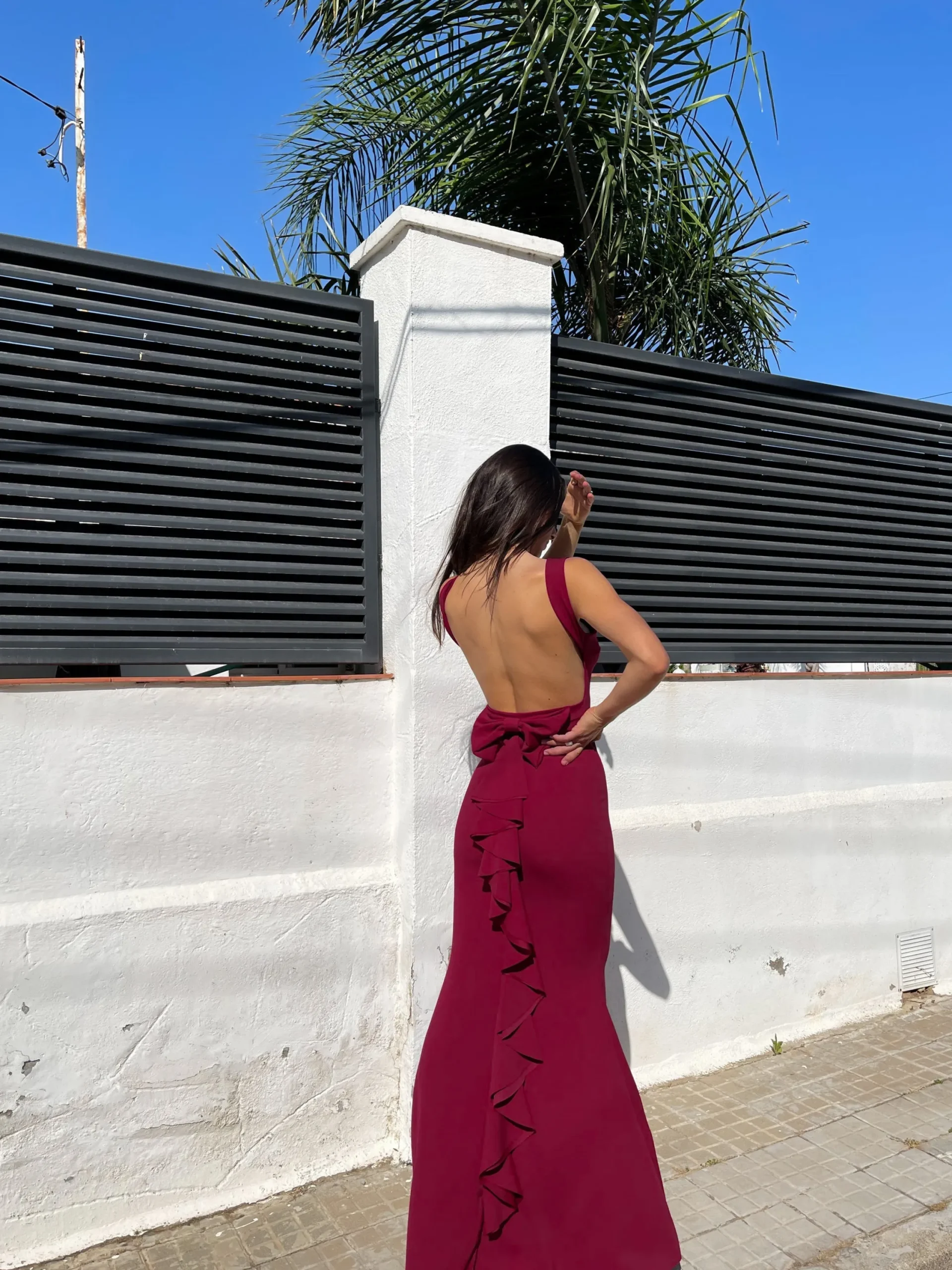 Vestido largo sirena burdeos