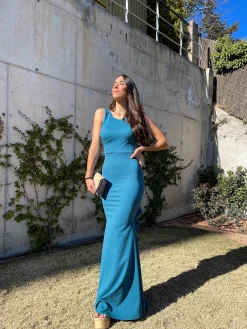 Vestido largo sirena petróleo