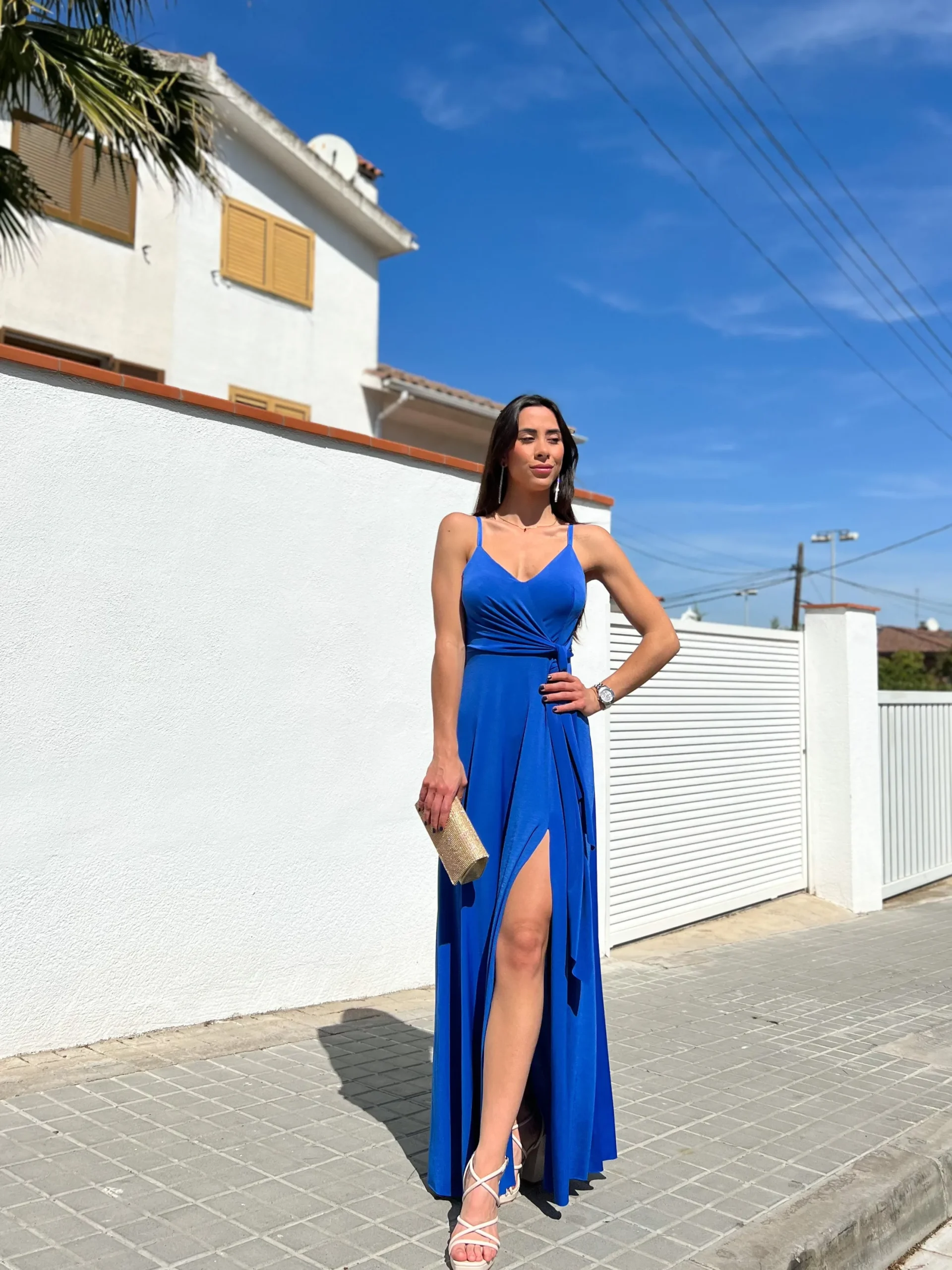 Vestido lazo pico azul