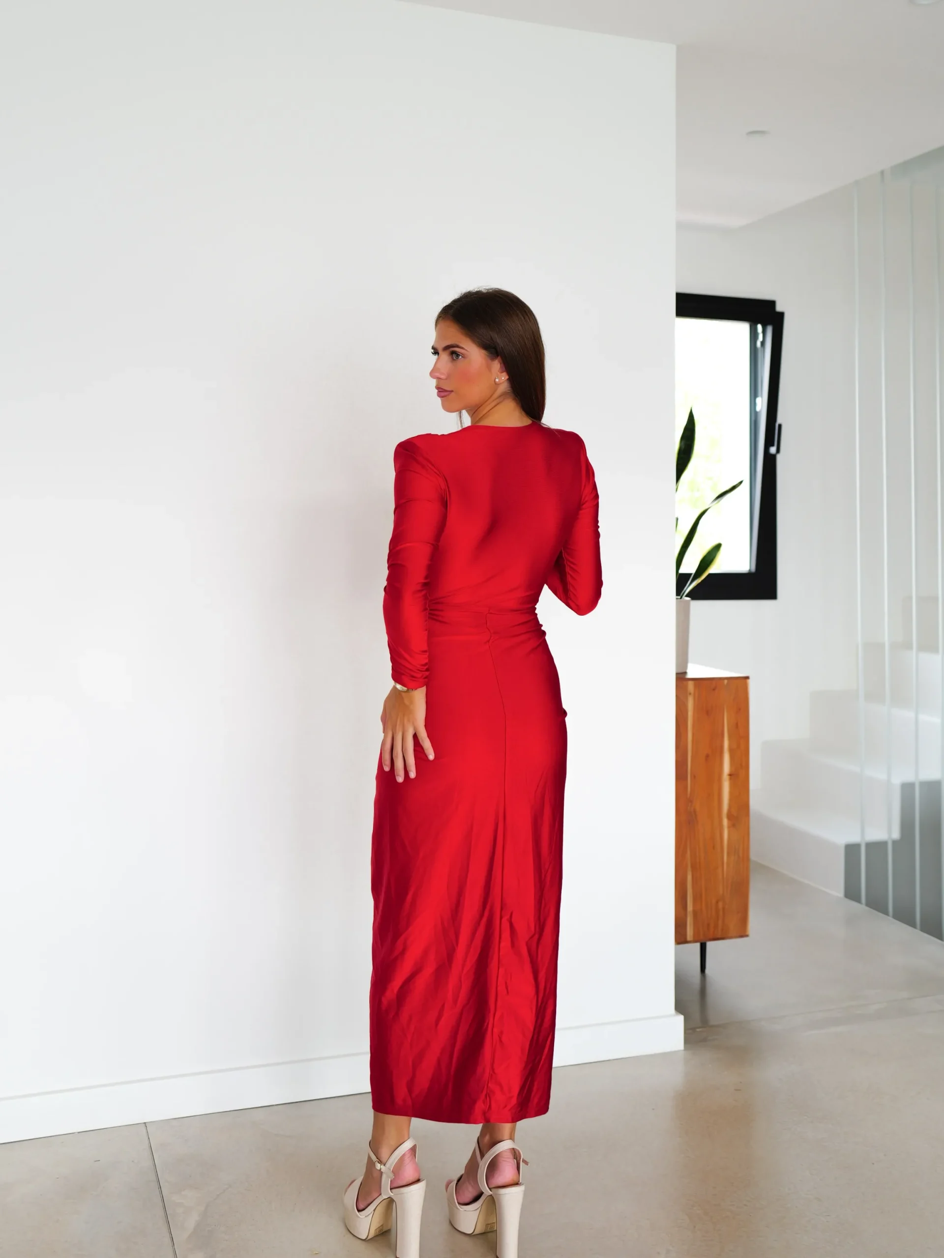 Vestido manga nudo rojo