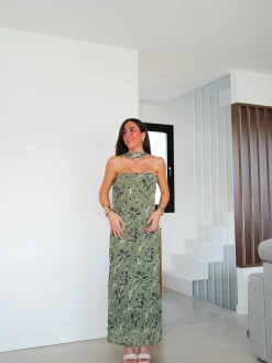 Vestido midi palabra capa gasa verde