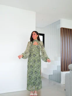 Vestido midi palabra capa gasa verde