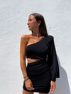 Vestido mini asimétrico negro