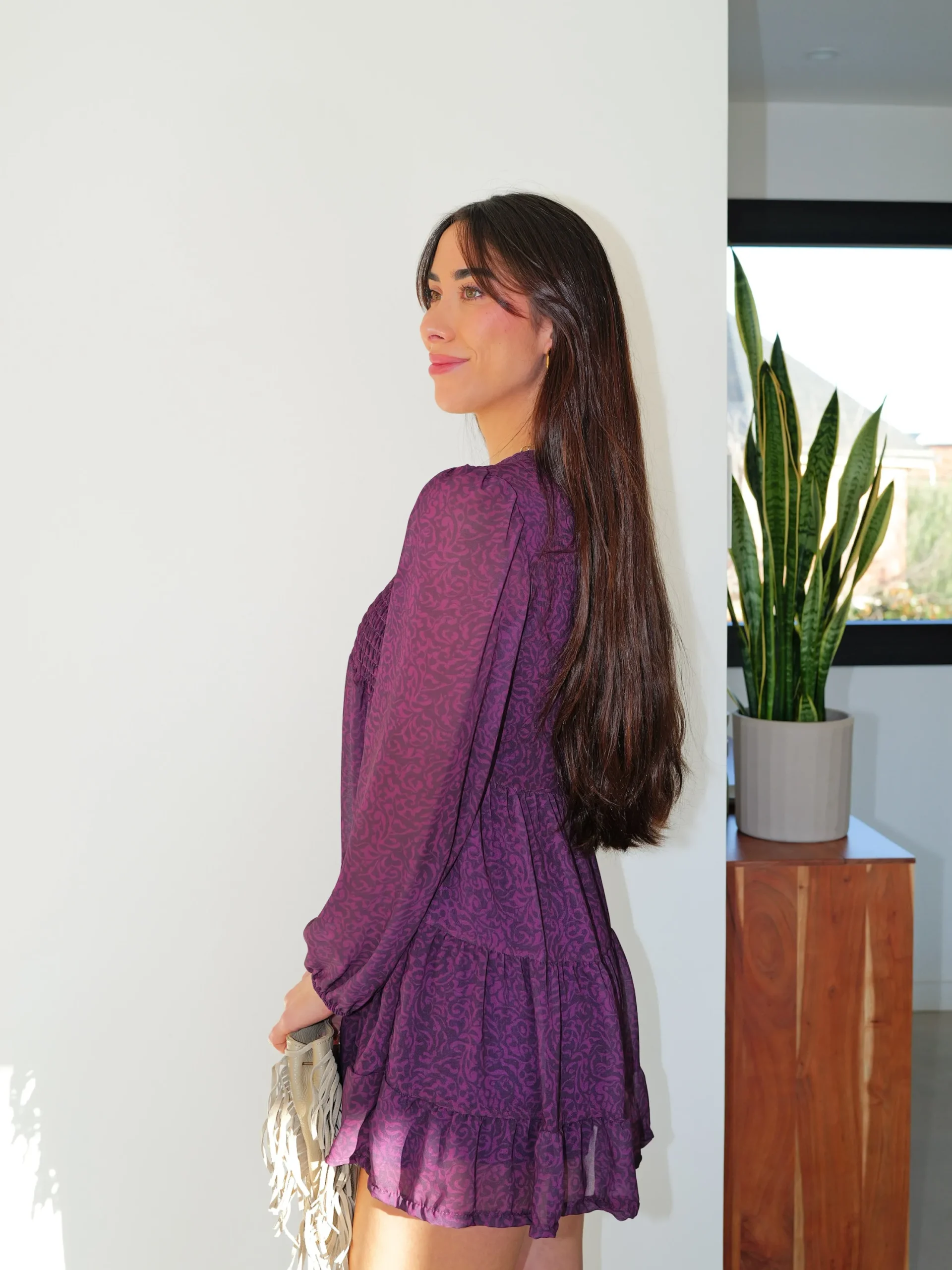 Vestido mini fluido estampado lila