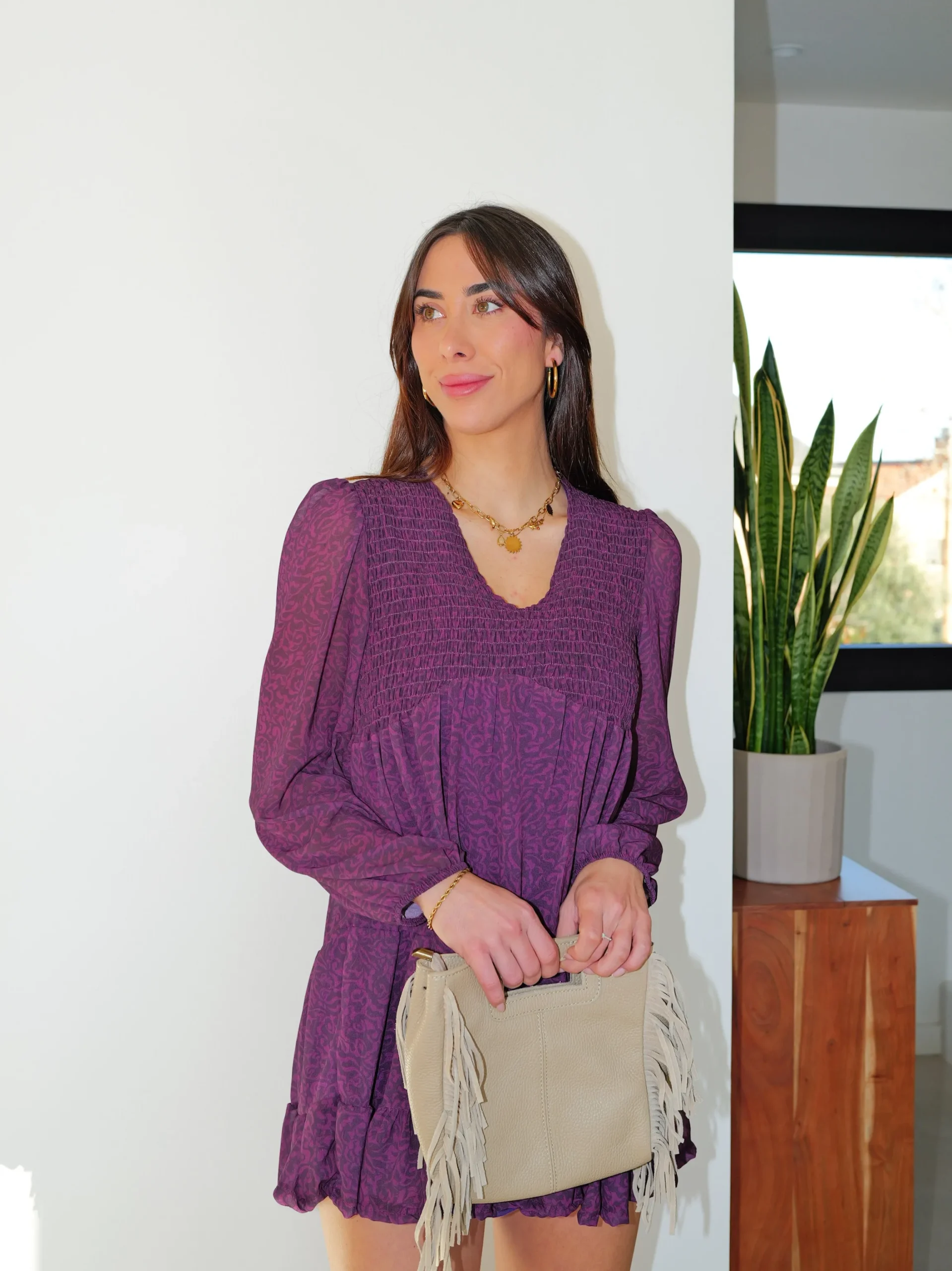 Vestido mini fluido estampado lila