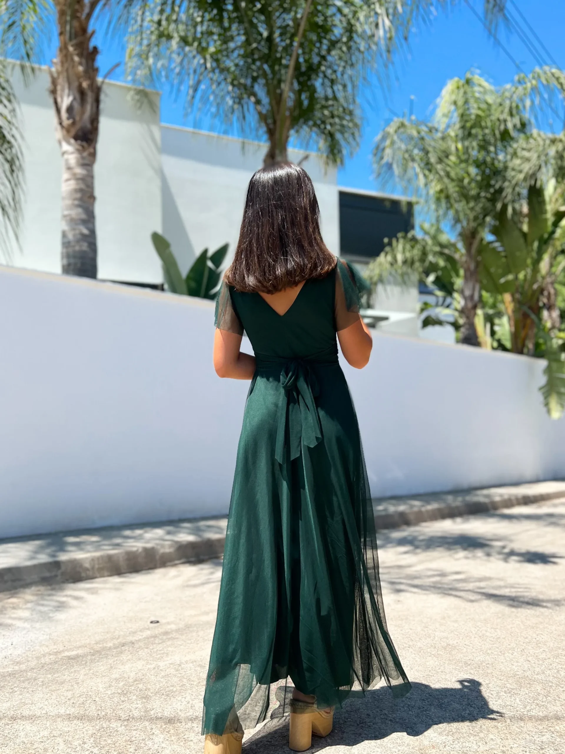 Vestido tulle manga botella