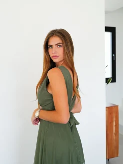 Vestido tulle pico caqui