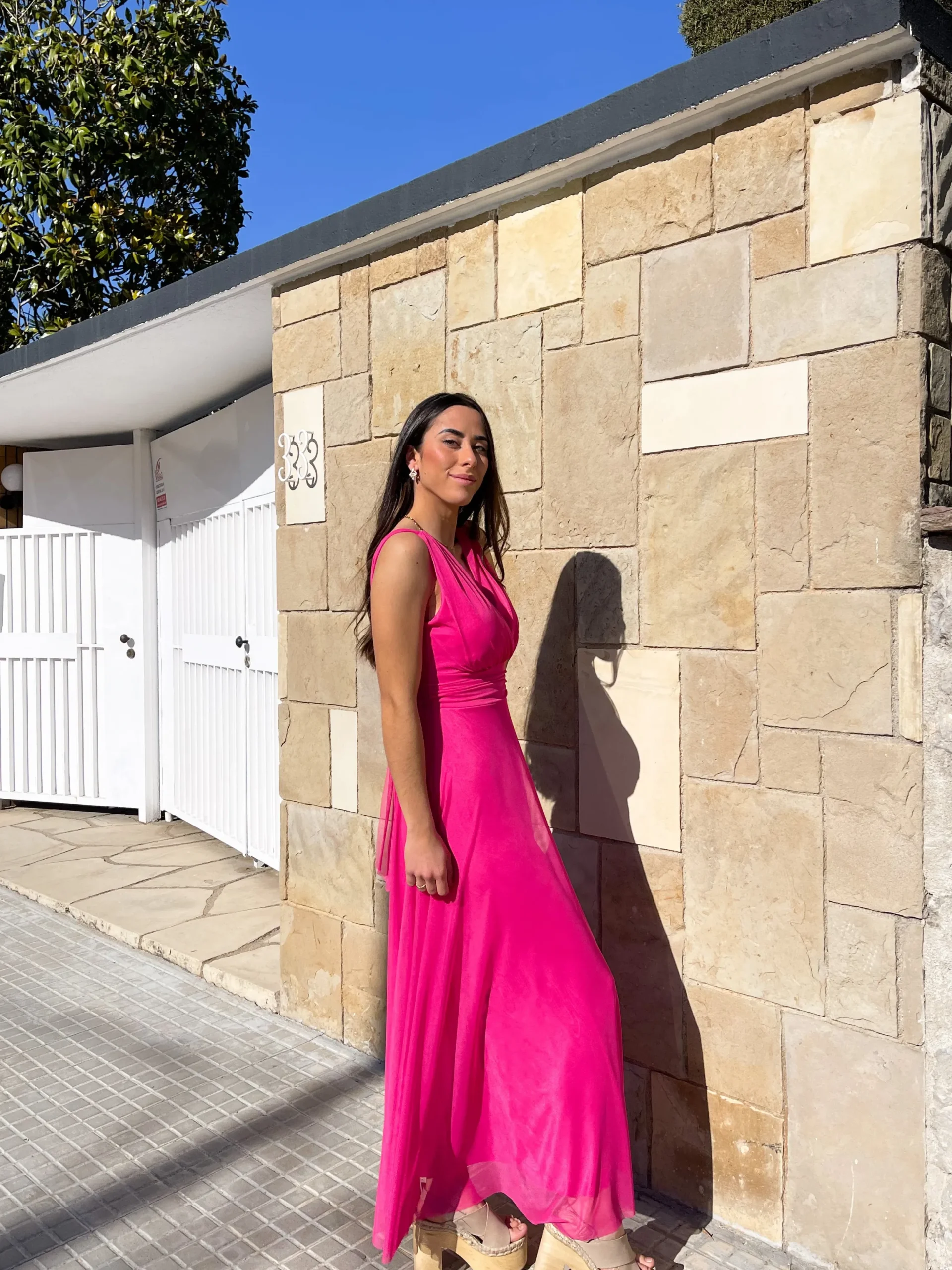 Vestido tulle pico fucsia
