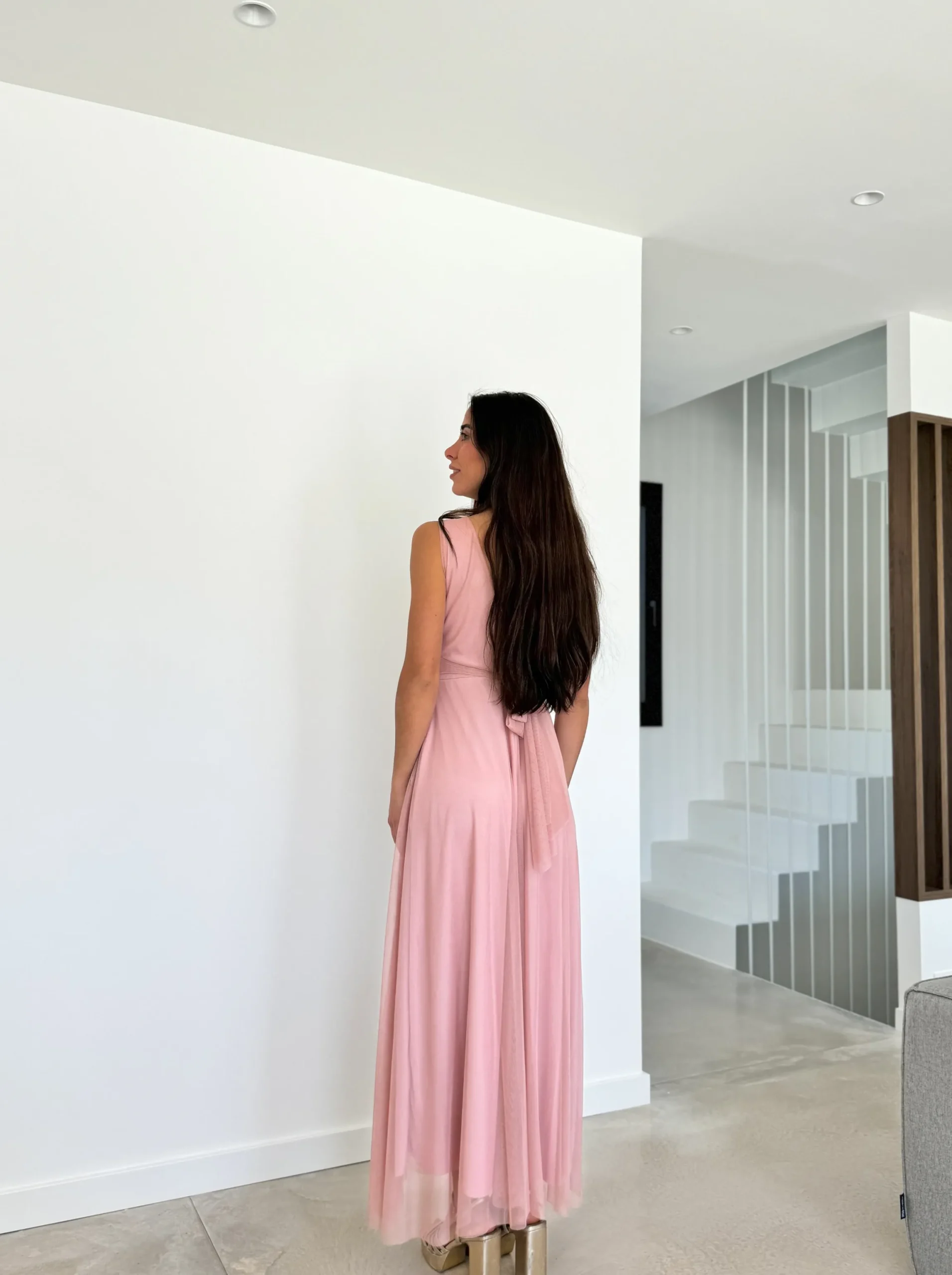 Vestido tulle pico rosa