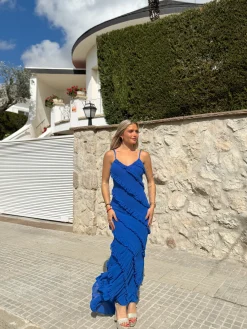 Vestido volantes crepe azul
