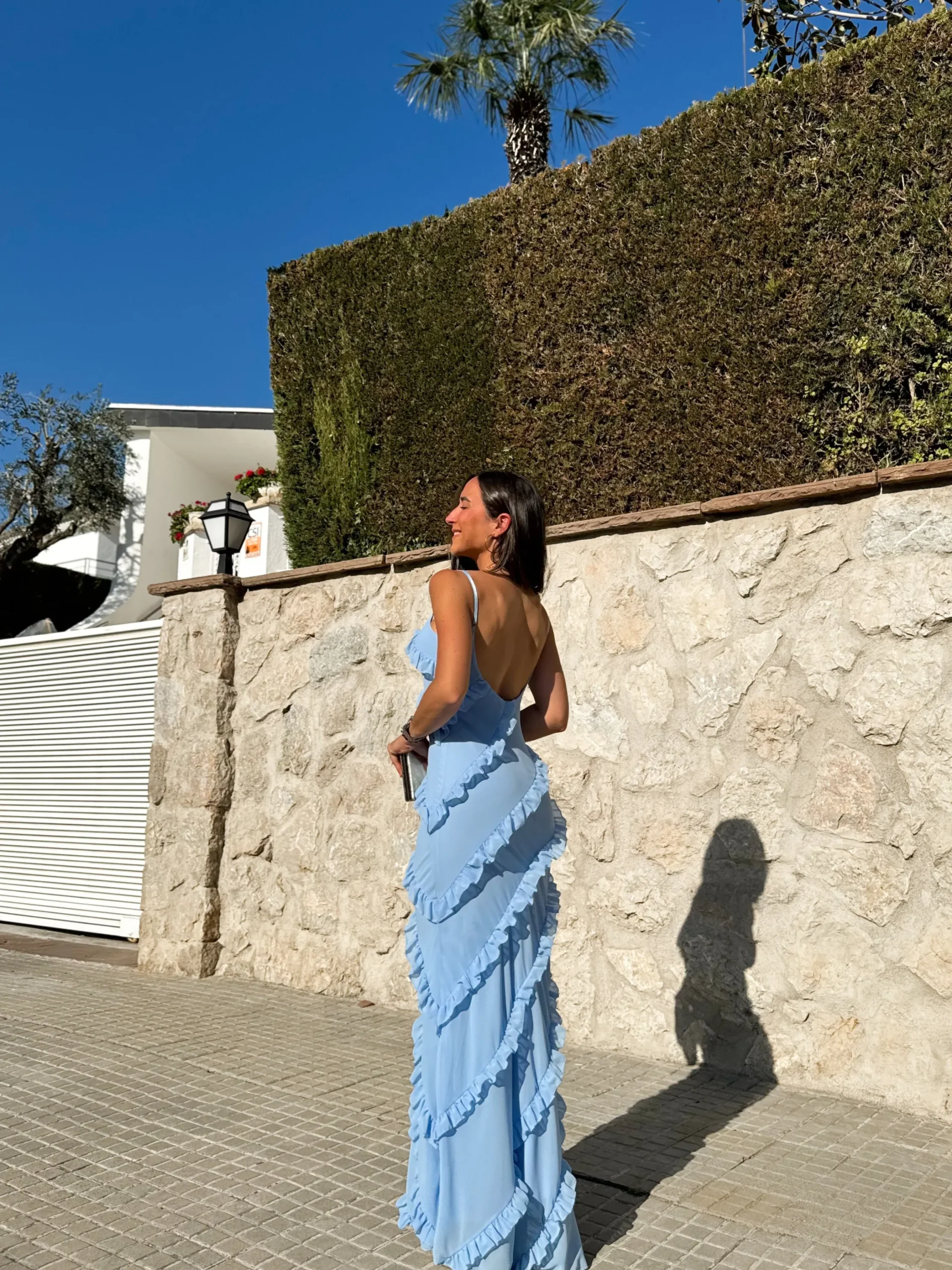 Vestido volantes crepe cielo